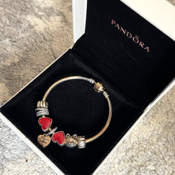 Pandora Moments Charm Bracelet ❤️ Red Heart Love Theme, Silver & Gold Mix - Picture 4 of 7